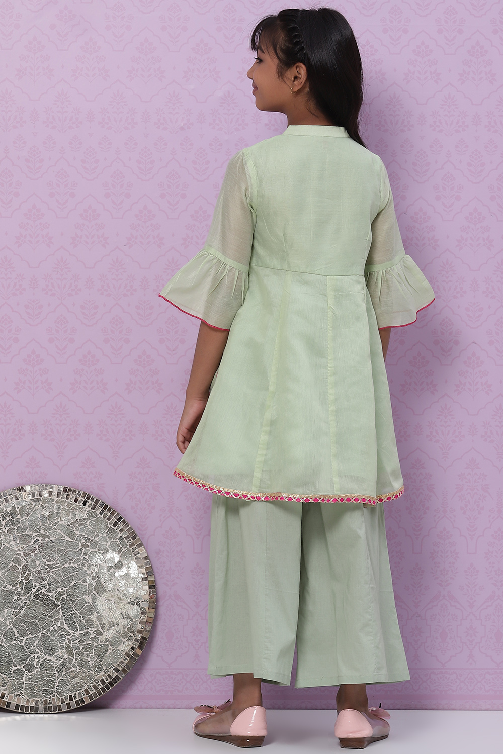 Blue Art Silk Flared Printed Top image number 4