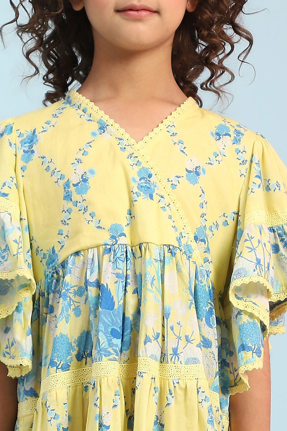 Yellow Cotton Printed Tiered Dress image number 1