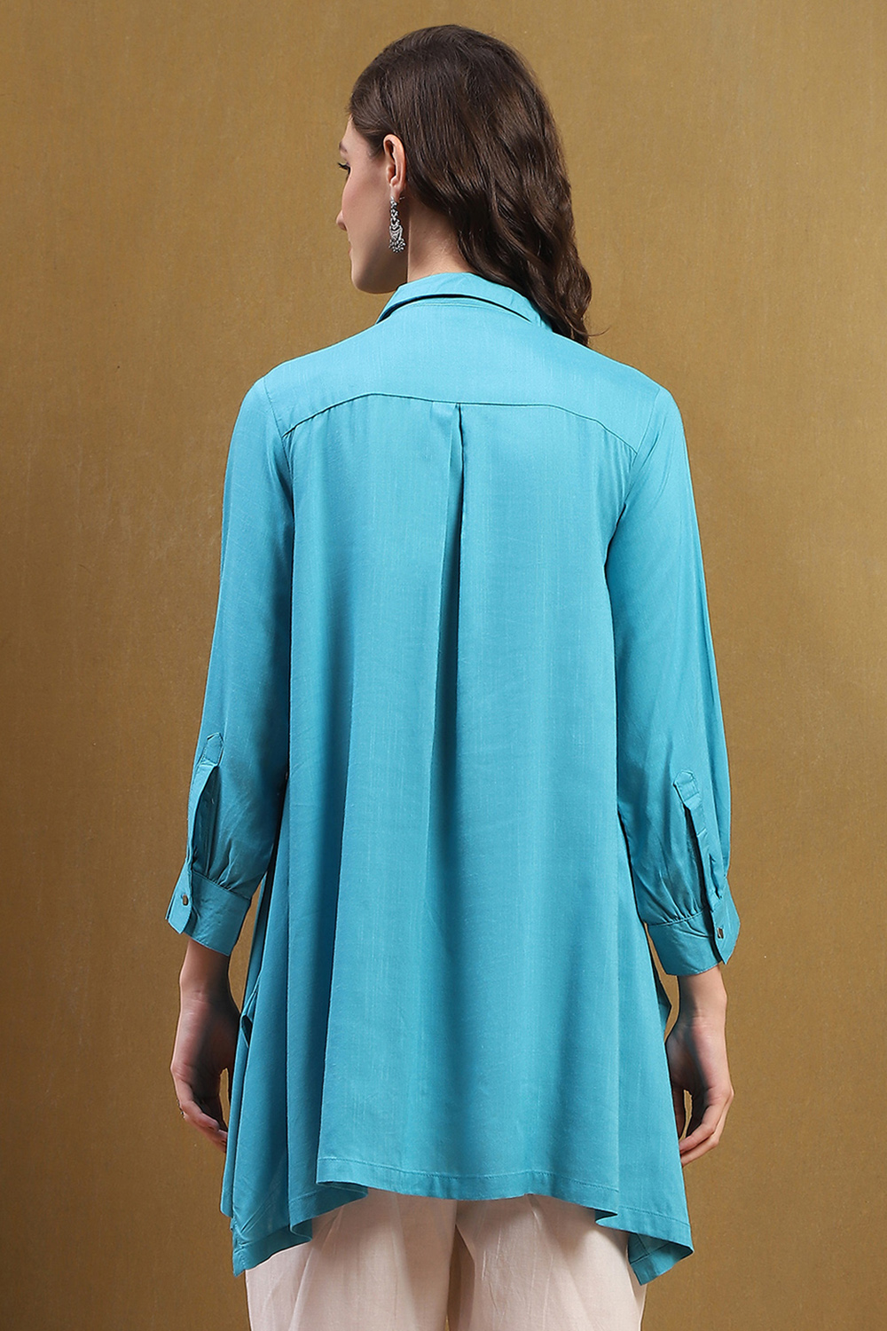 Mustard Yellow Solid Asymmetric Short Kurta image number 3