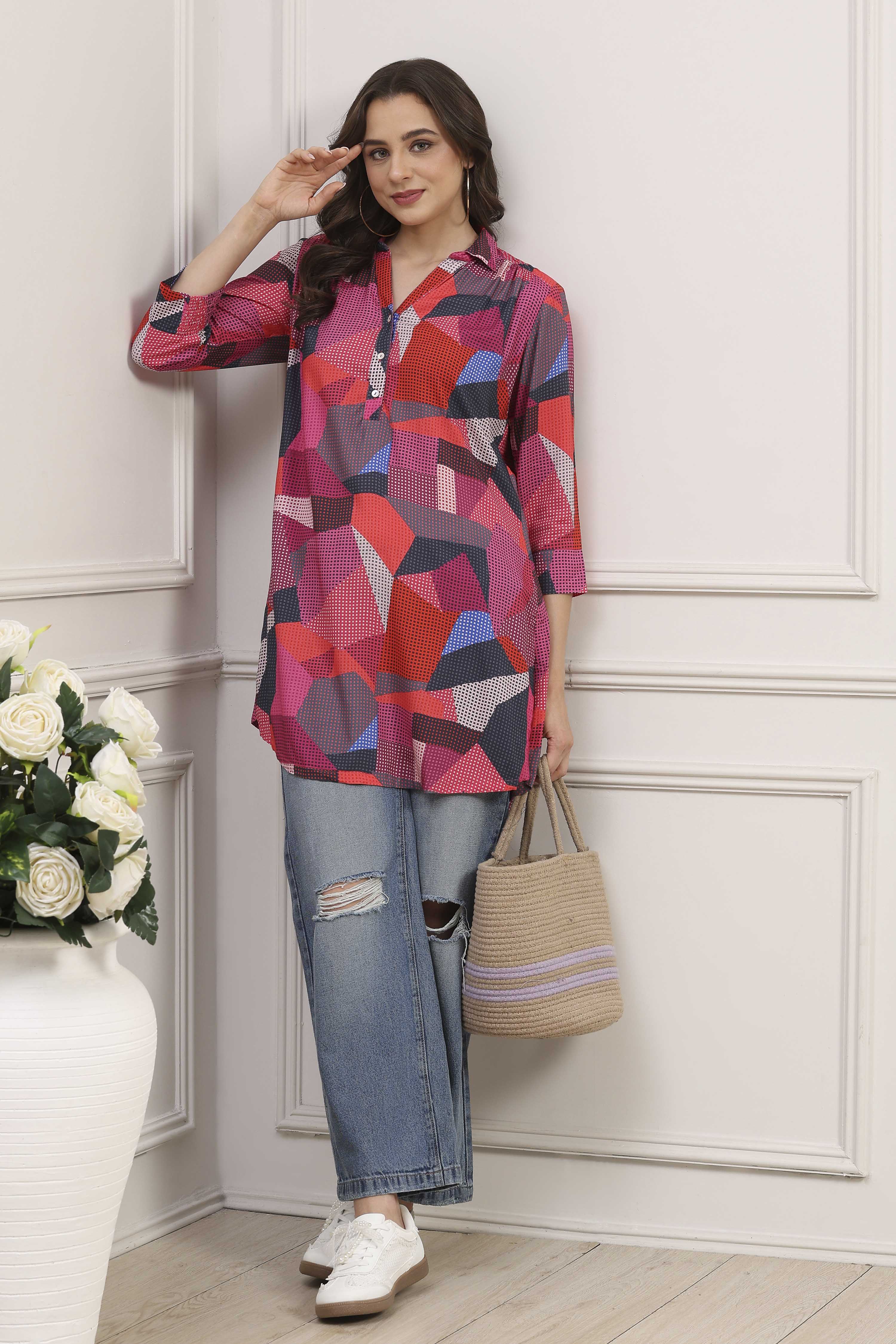 Blue Rayon Straight Printed Kurta image number 0
