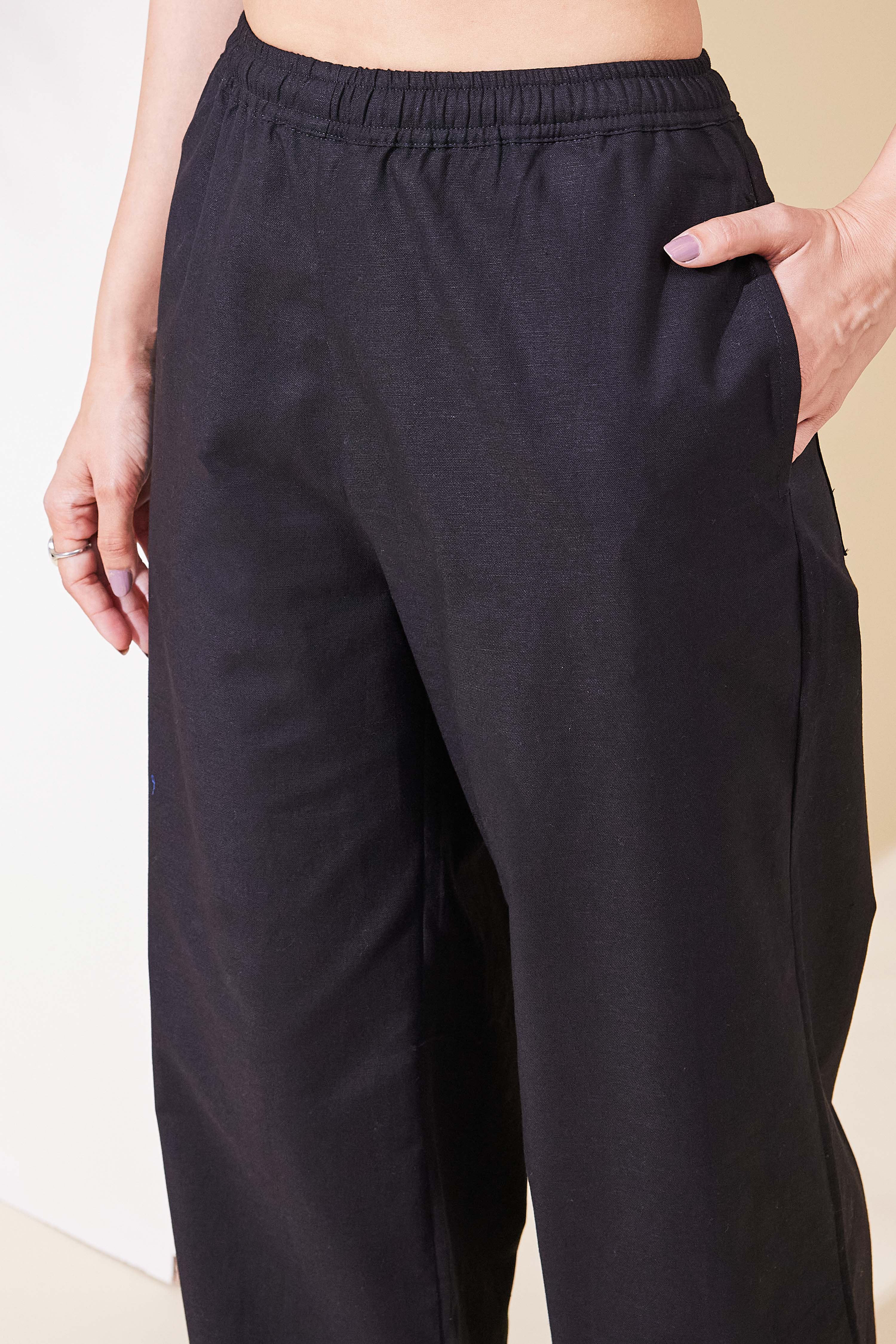 Black Viscose Linen Straight Fusion Set image number 2