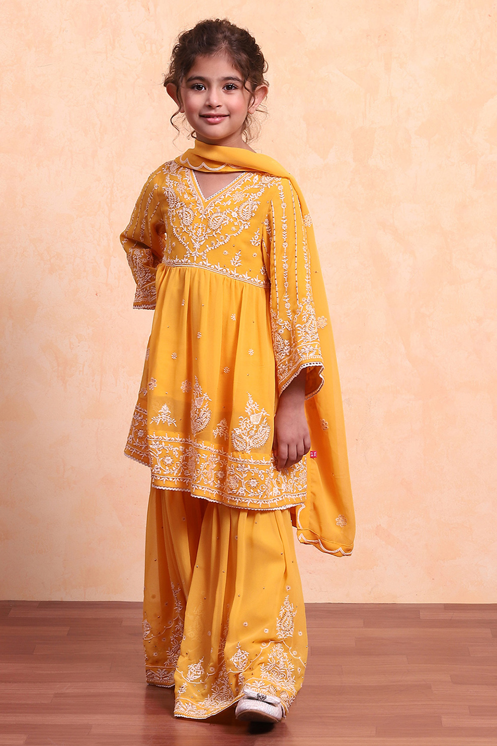 Yellow Polyester Blend Flared Suit Set image number 6
