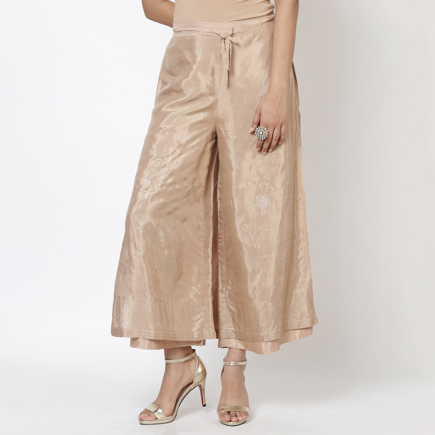 Beige Viscose Palazzo Pants image number 0