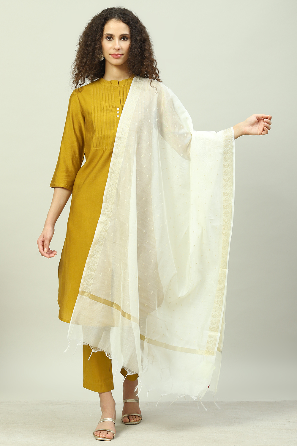 White Cotton Blend Yarndyed Dupatta image number 0