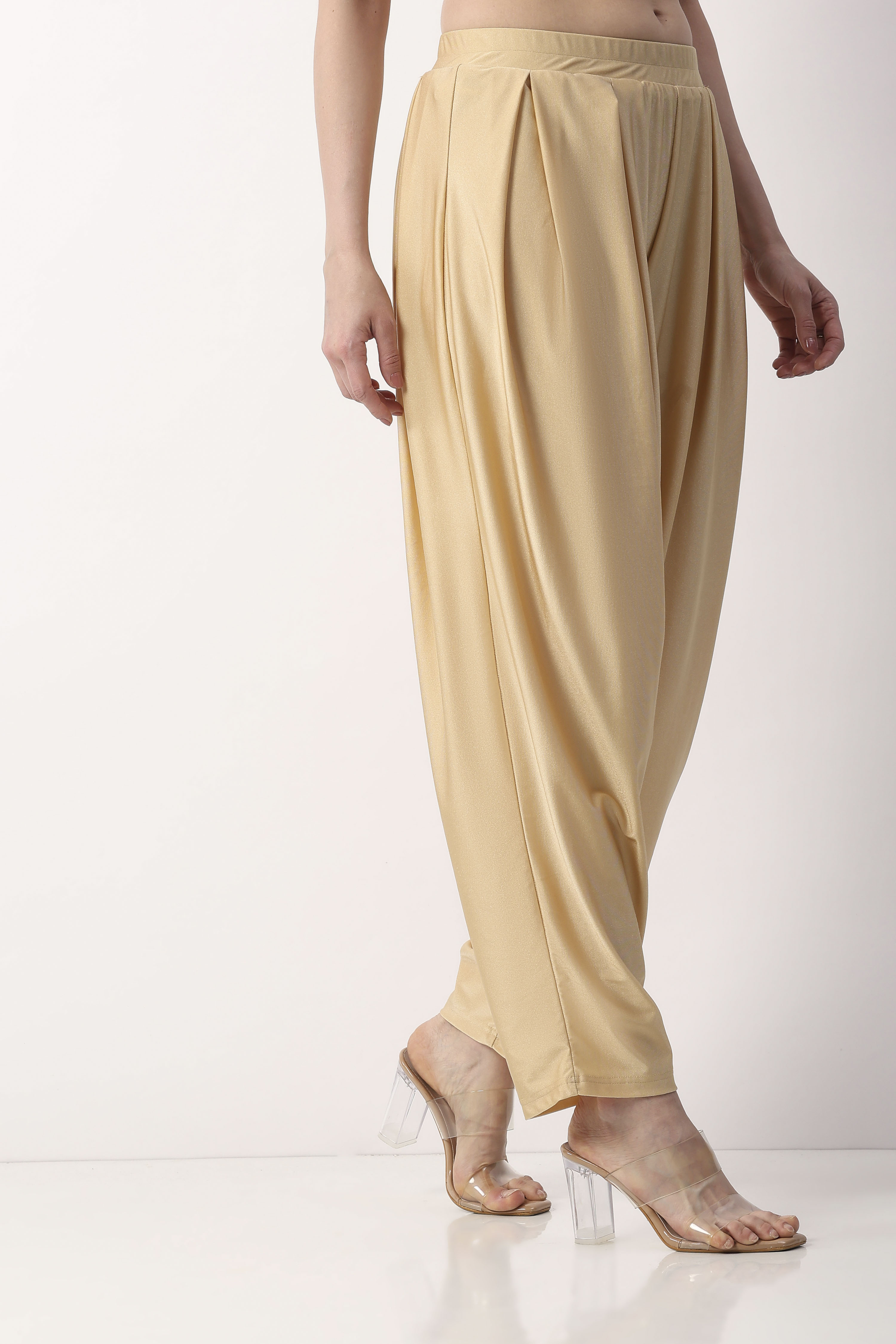 Gold Viscose Lycra Straight Solid Palazzos image number 2