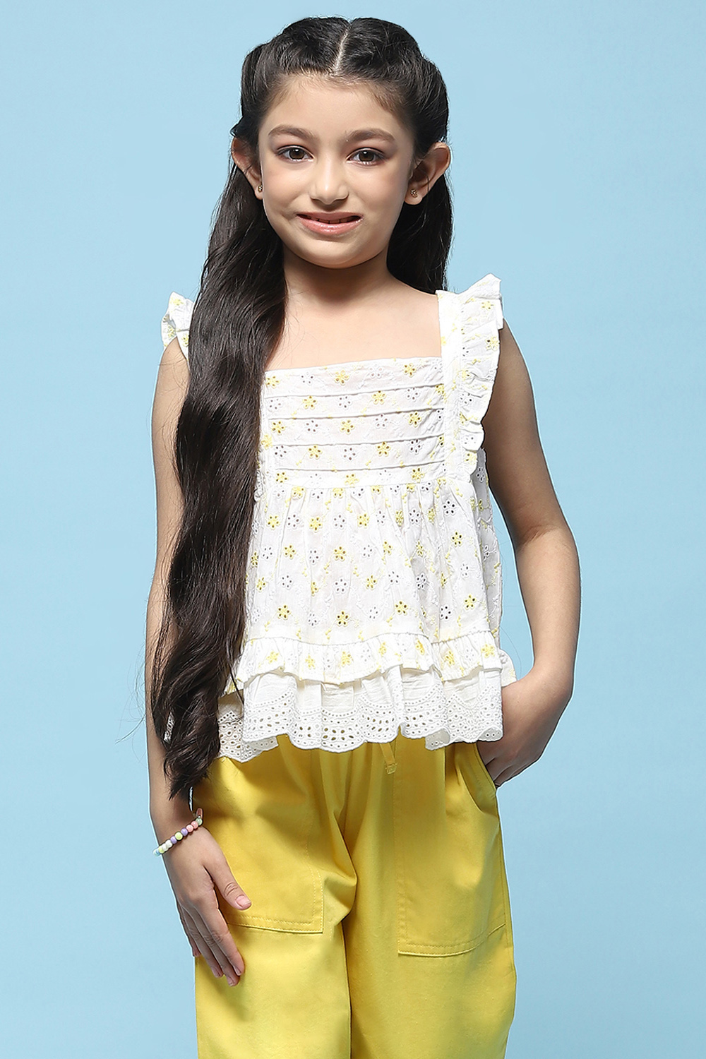 White Schiffli Sleeveless Cotton Embroidered Top  image number 5