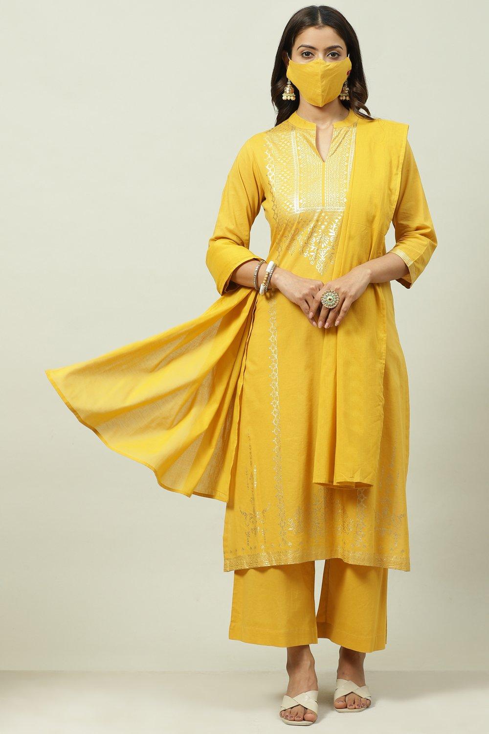 Navy Cotton Straight Kurta Palazzo Suit Set image number 0