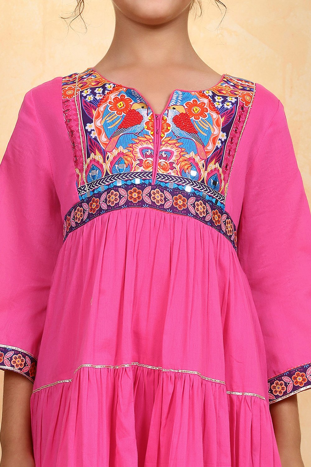 Pink Cotton Solid Tiered Suit Set image number 1