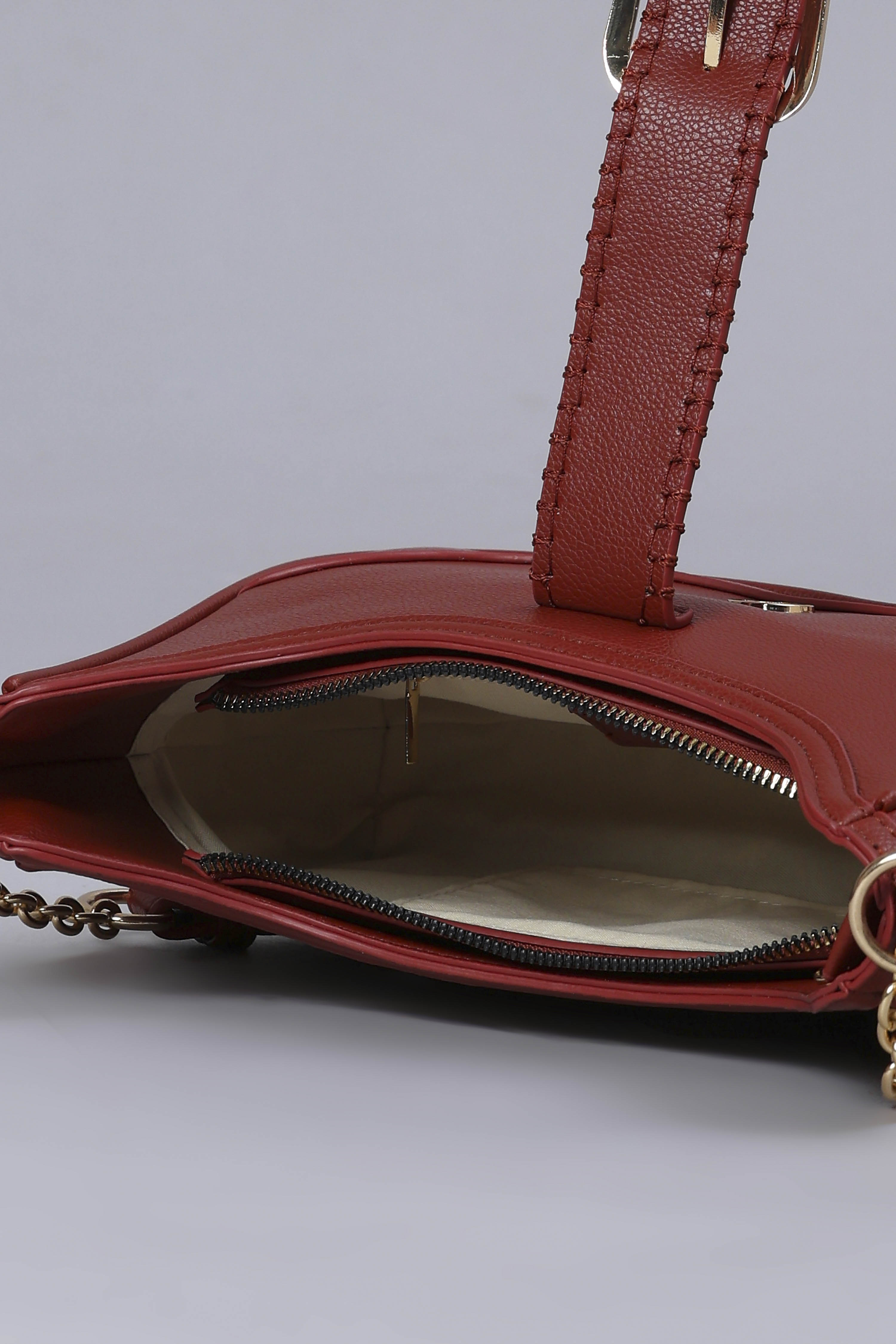 Maroon PU Shoulder Bag image number 5