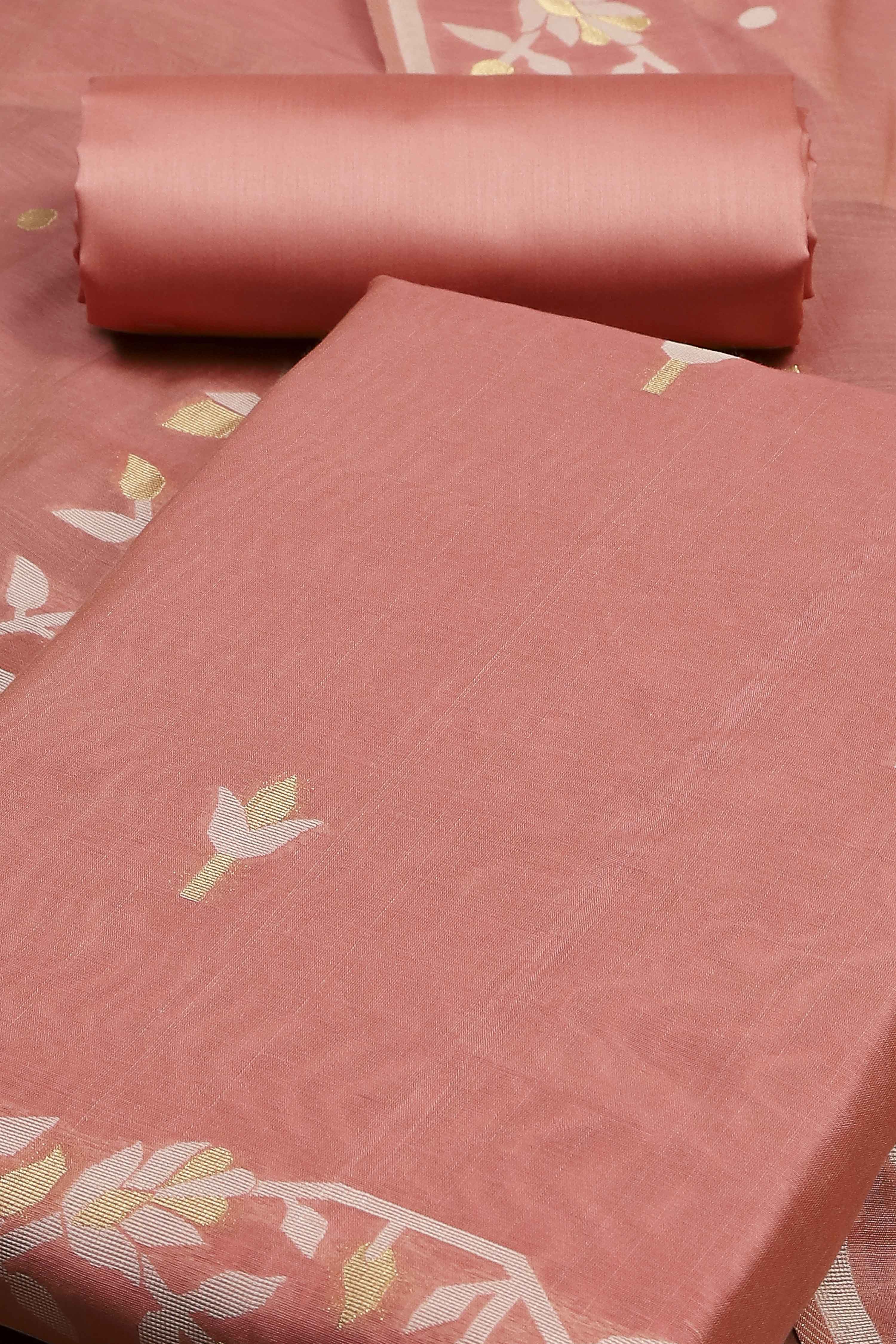 Rust Cotton Jamdani Unstitched Suit Set image number 1