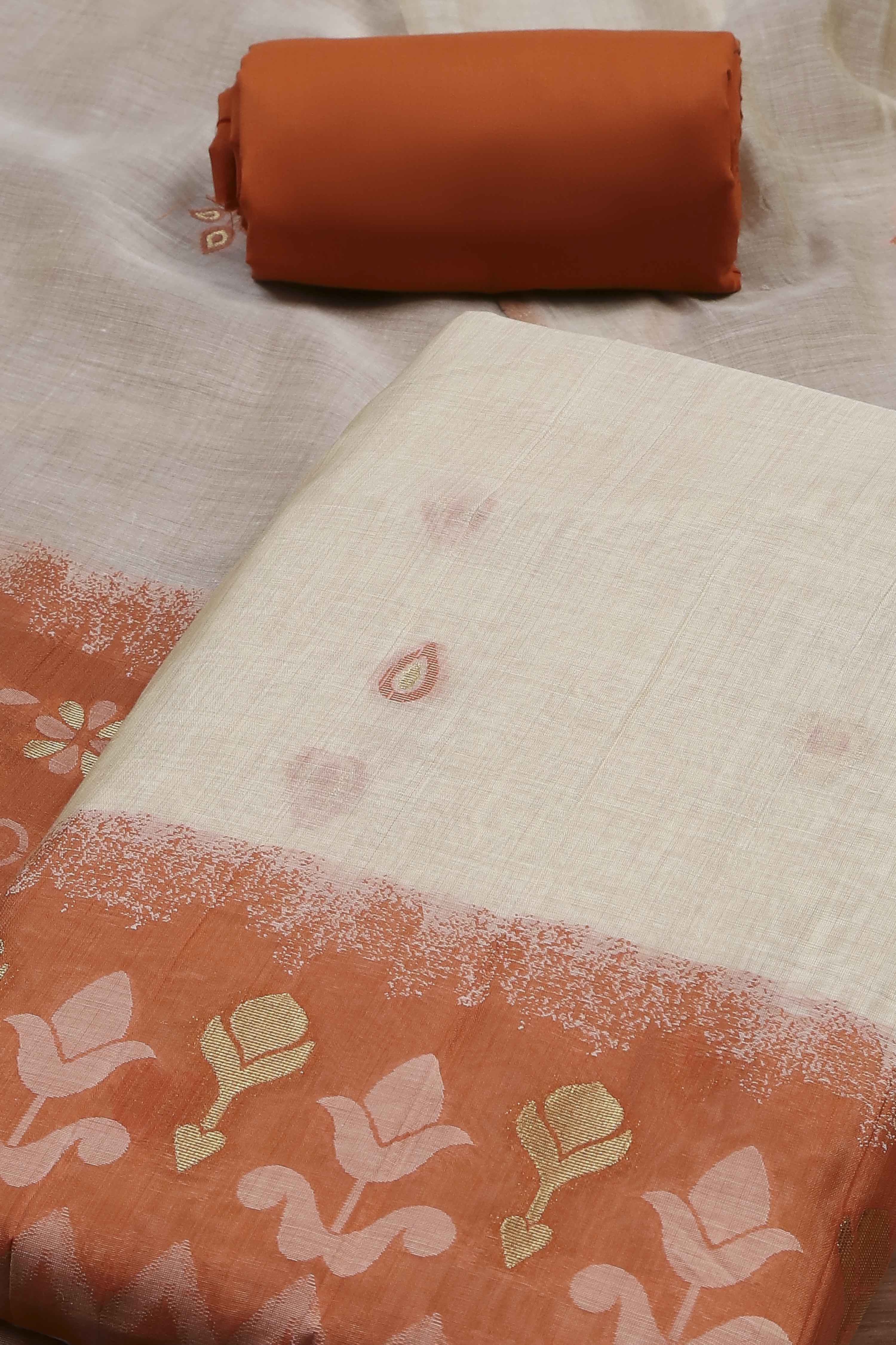 Blue Cotton Jamdani Unstitched Suit Set image number 1