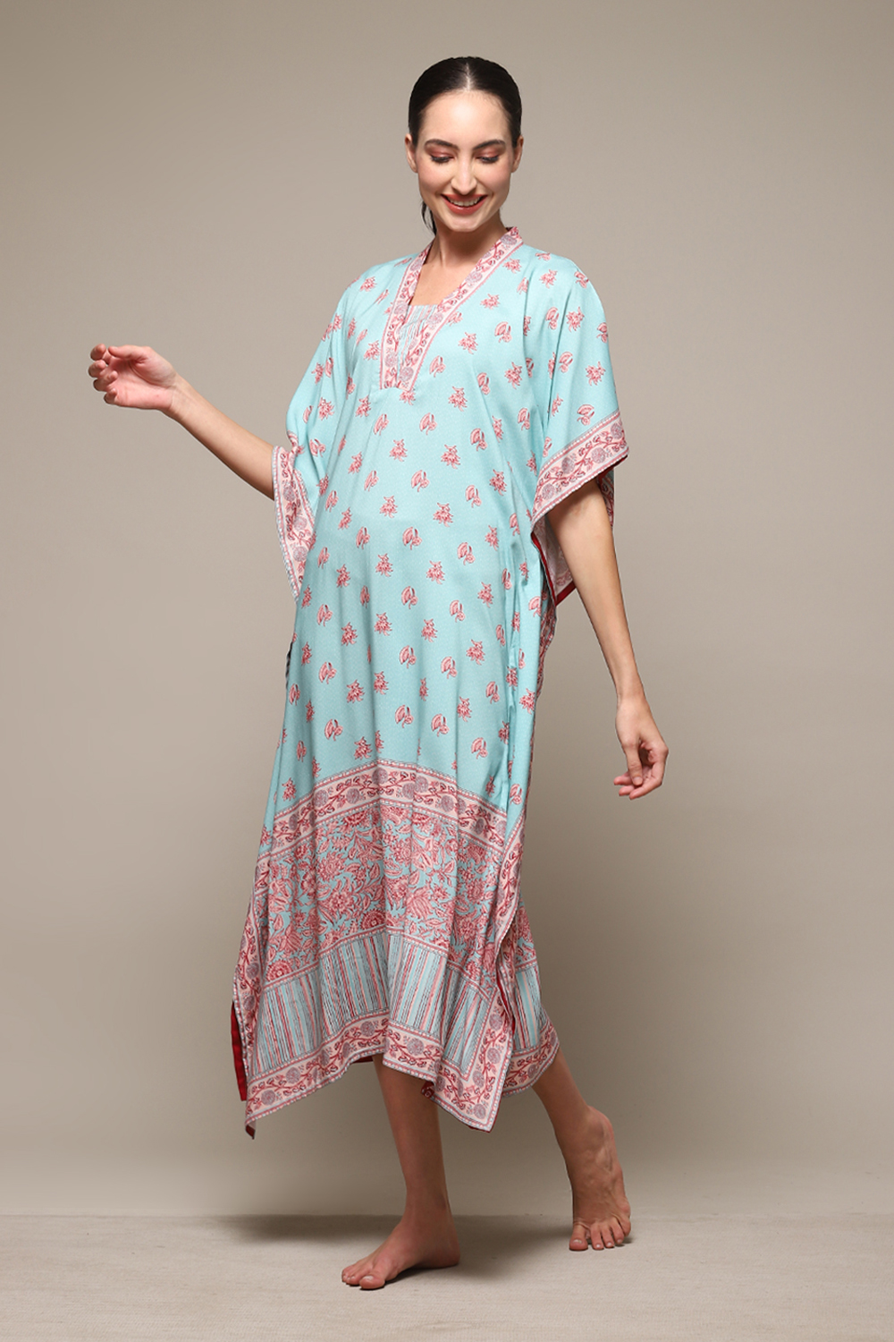 Orange Rayon Printed Kaftan image number 2