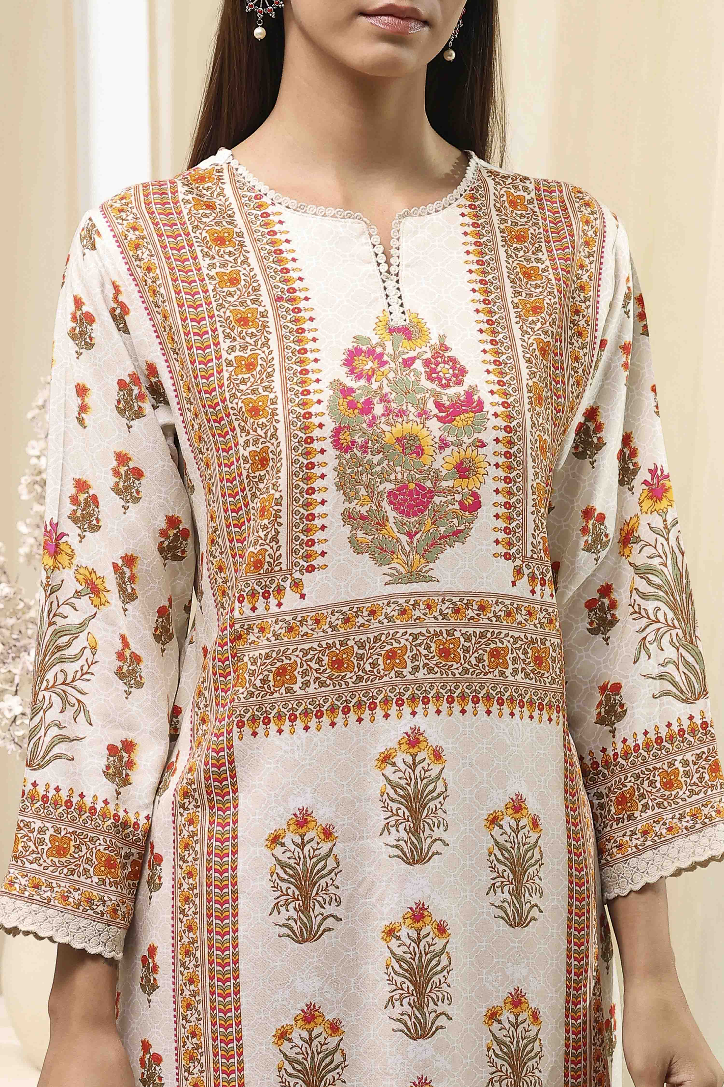 Green Printed Straight Kurta image number 1