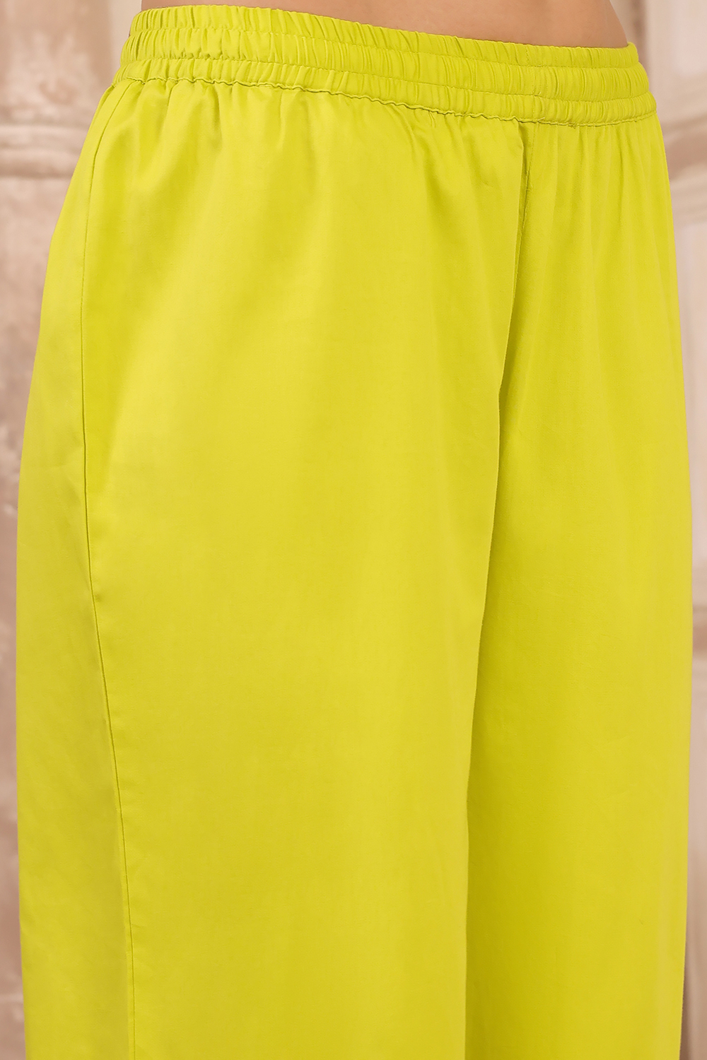 Lime Green Silk Printed Gathered Suit Set image number 2