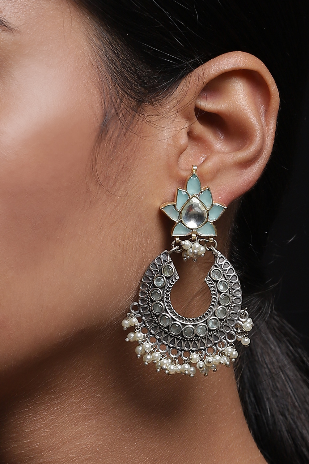 Oxidized And Turquoise Earrings image number 1