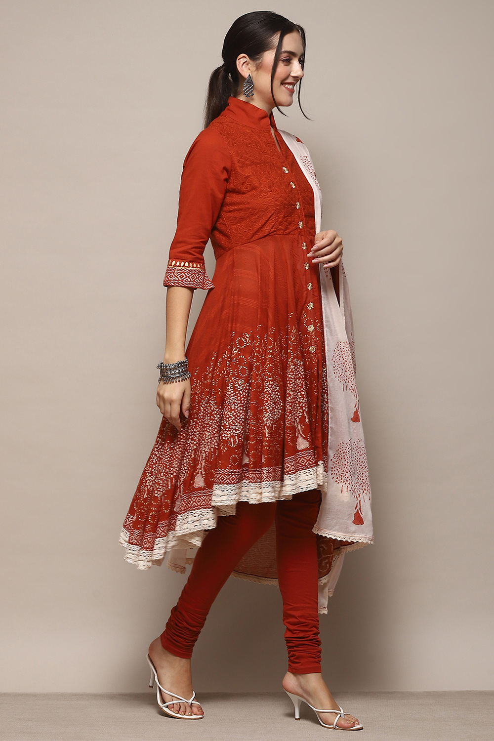 Turquoise Cotton Anarkali Solid Kurta Churidar Suit Set image number 6