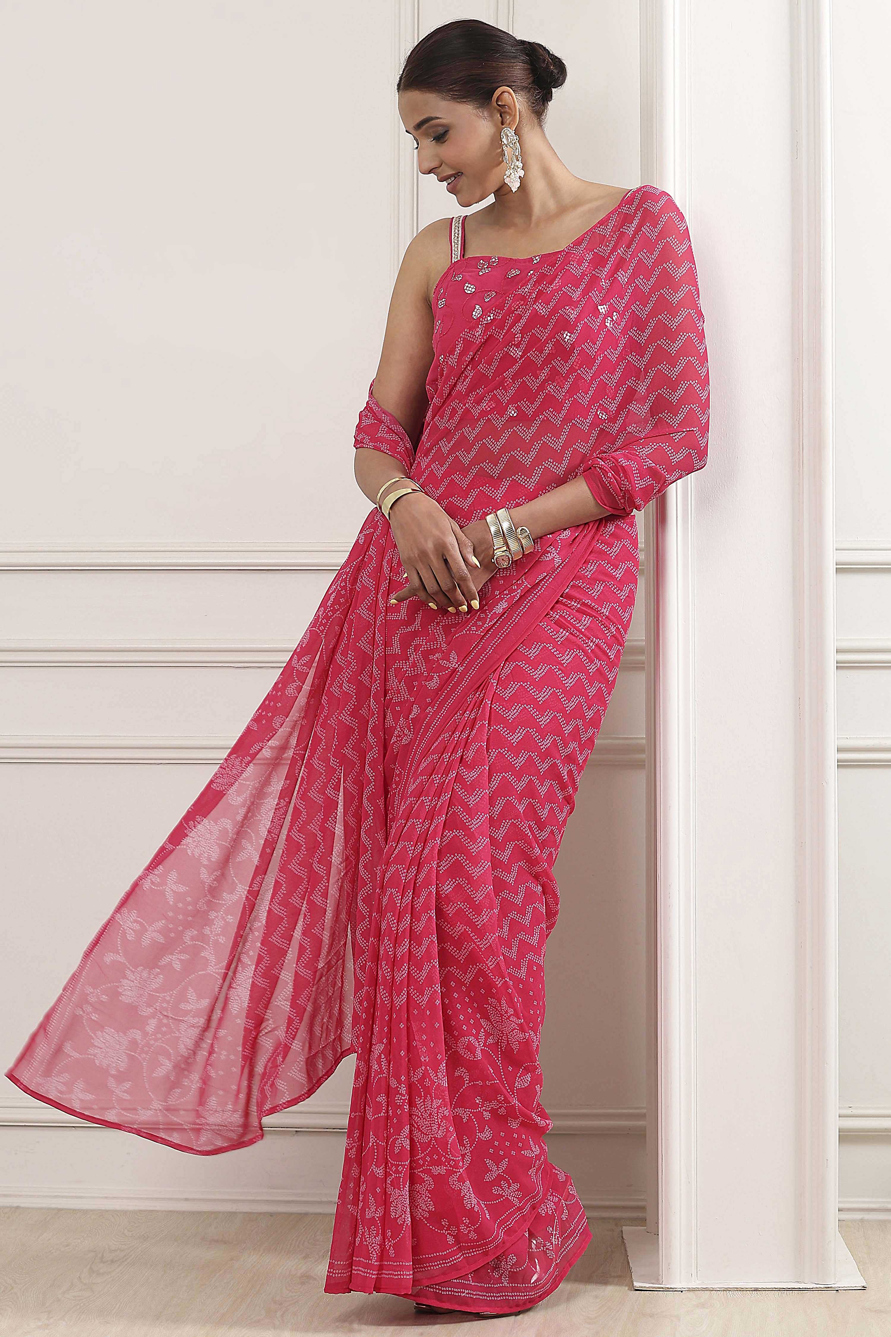 Pink Poly Georgette Regular Saree image number 7