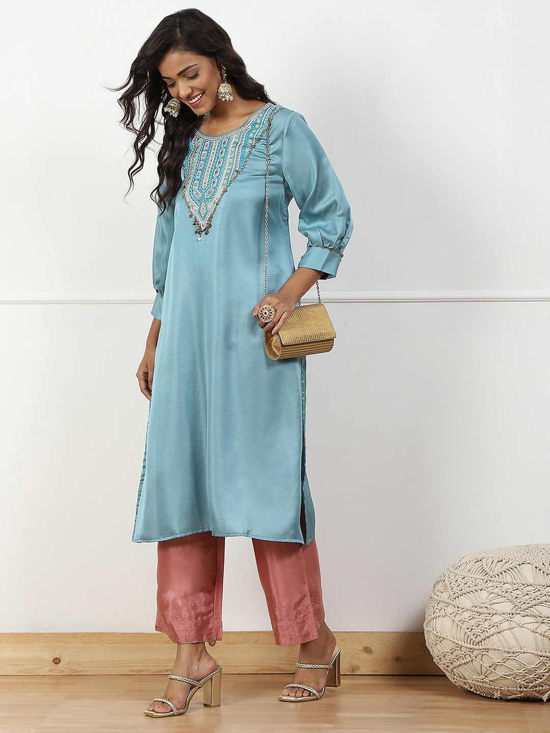 Mint Green Shantoon Straight Palazzo image number 0