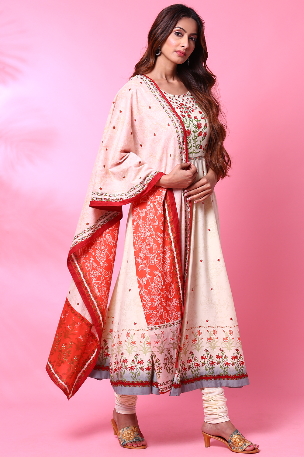 Cream Viscose Anarkali Suit image number 0