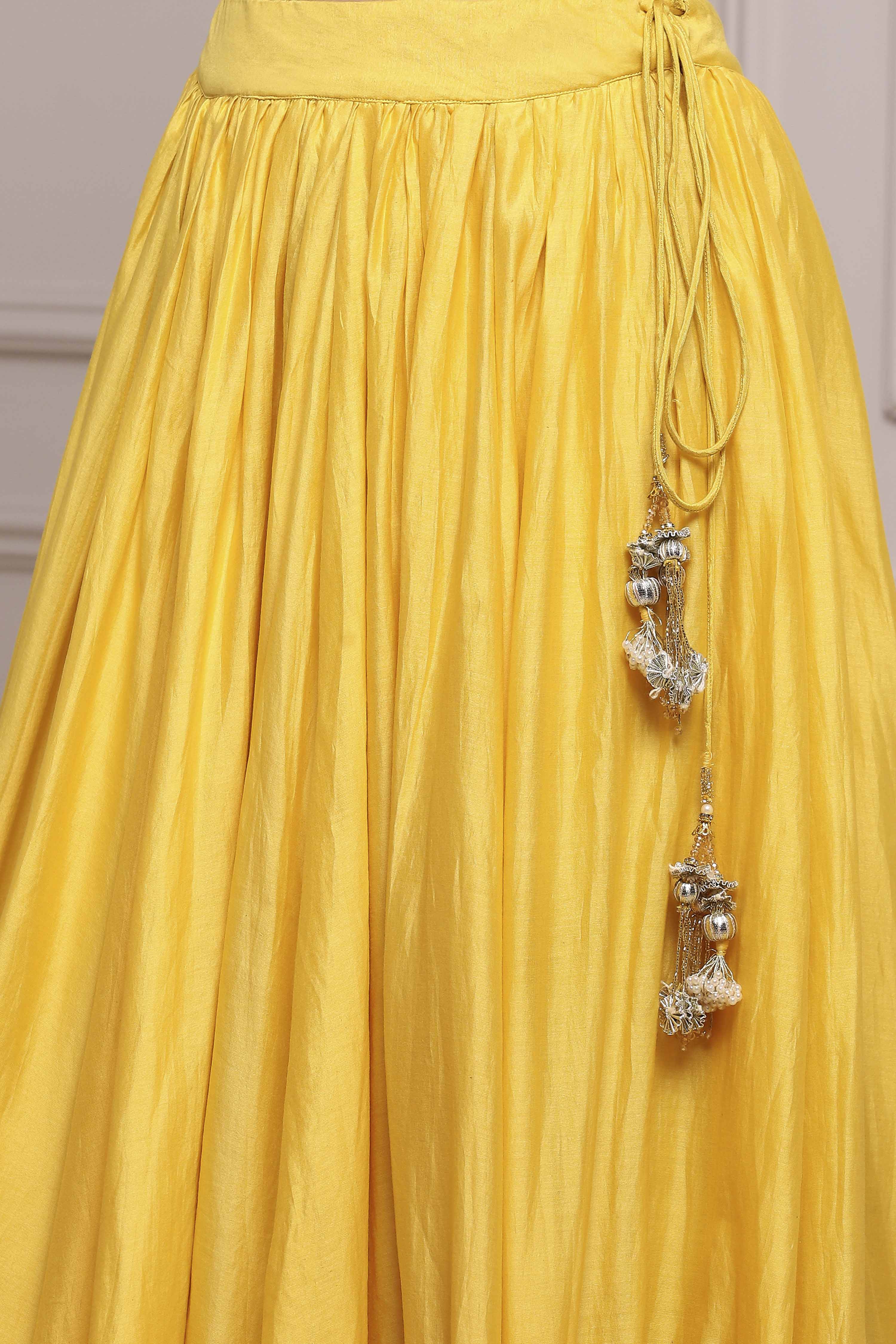 Yellow Olive Cotton Silk Straight Lehenga Set image number 2