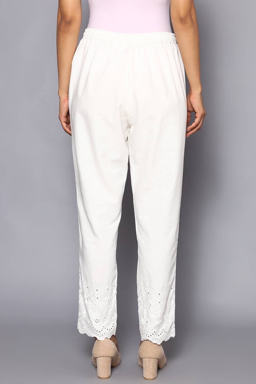 Off White Cotton Flax Regular Pants image number 5
