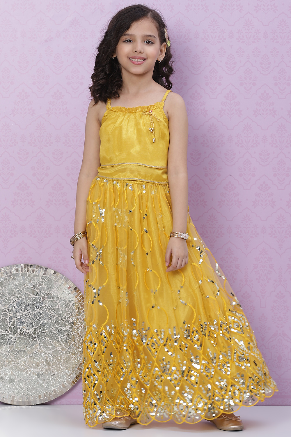 Yellow Art Silk Lehenga image number 5