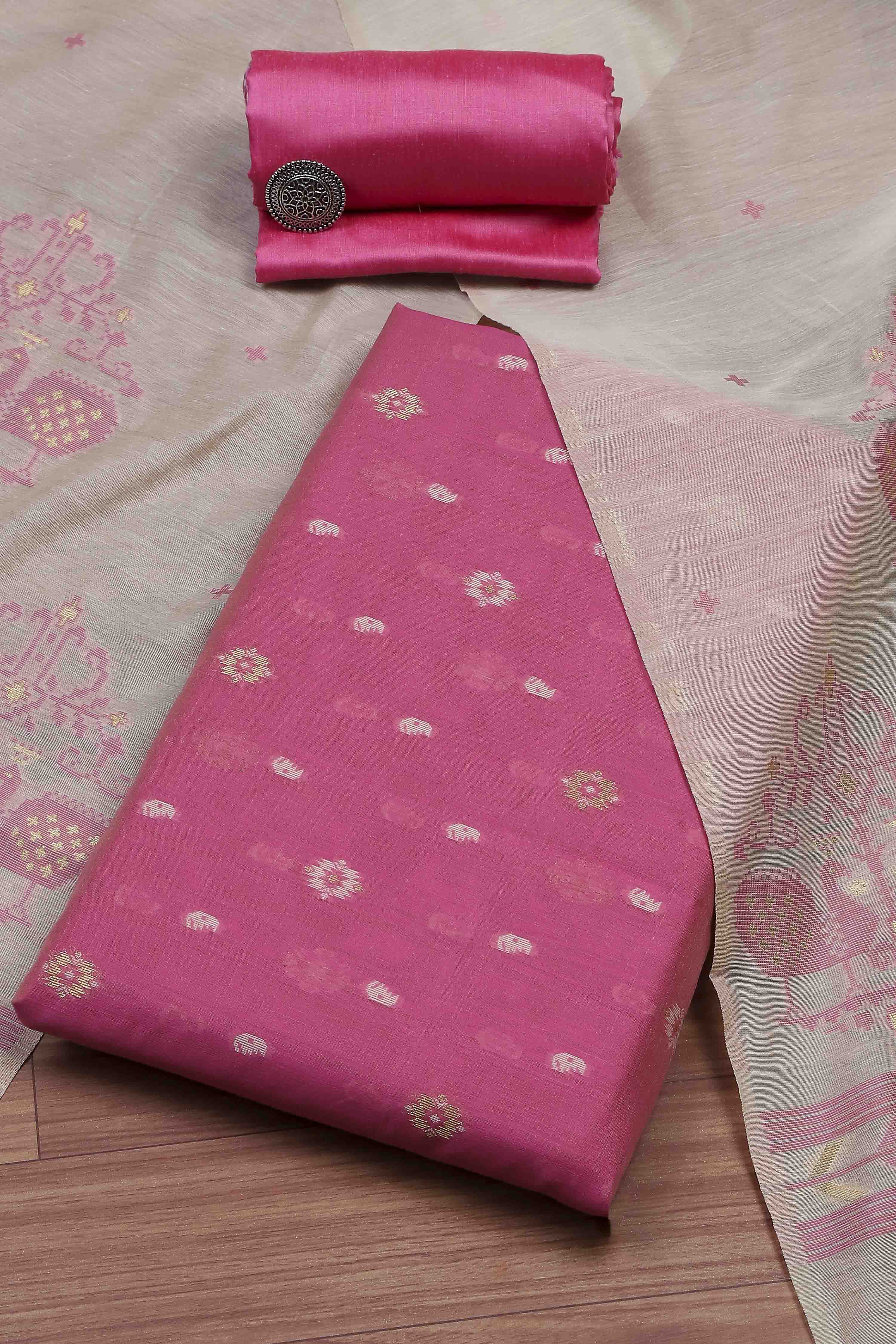 Rani Cotton Jamdani Unstitched Suit Set image number 0