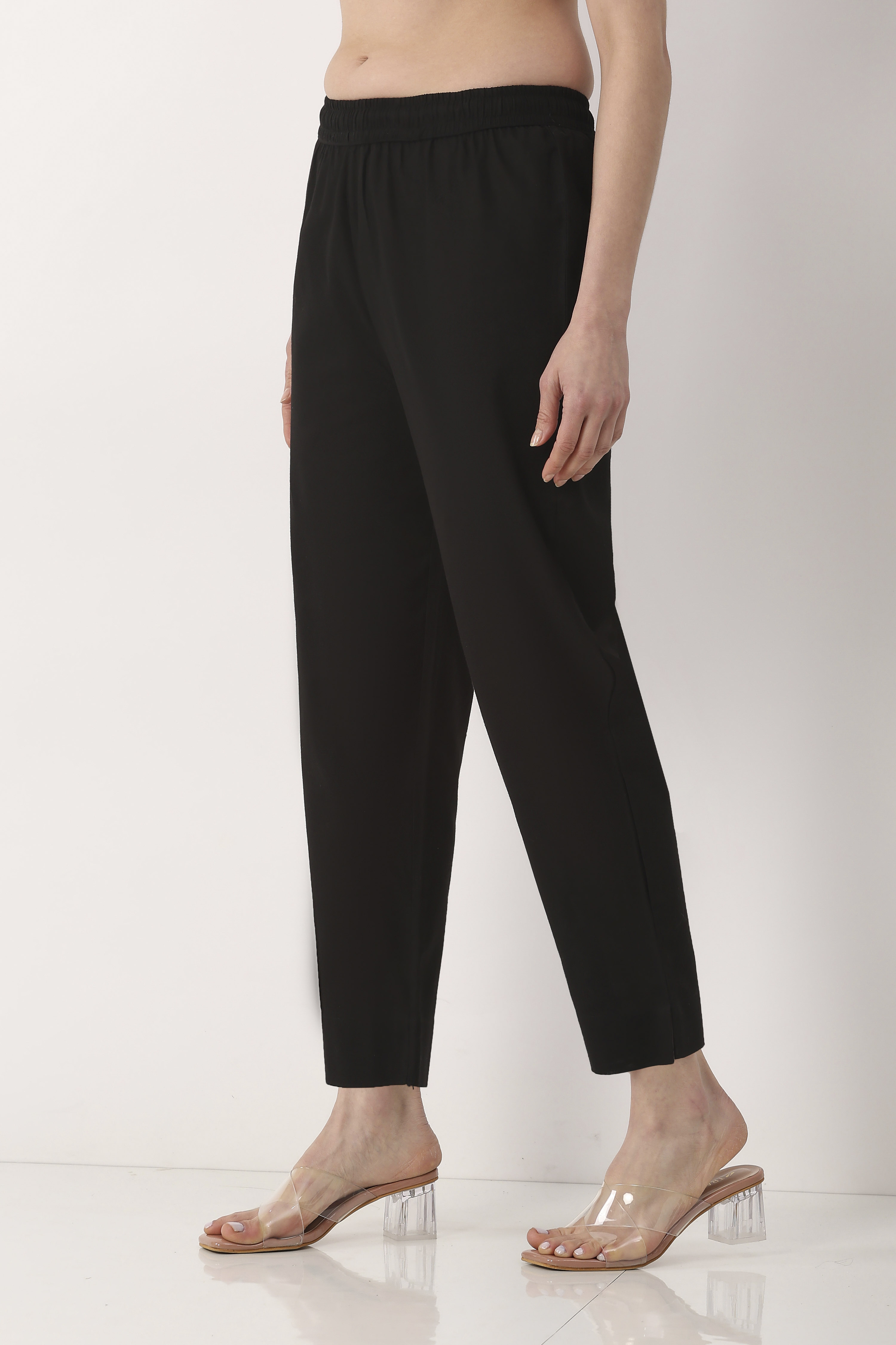 Black Cotton Narrow Pants image number 2