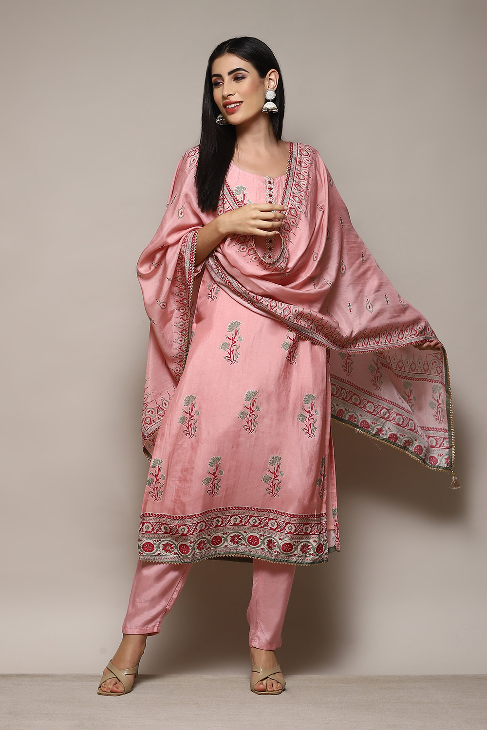 Pink Modal Digital Print Unstitched Suit Set image number 1