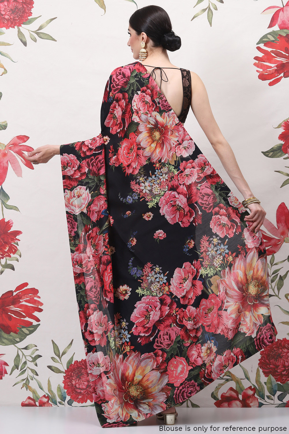 Black Cotton Silk Printed Saree image number 4