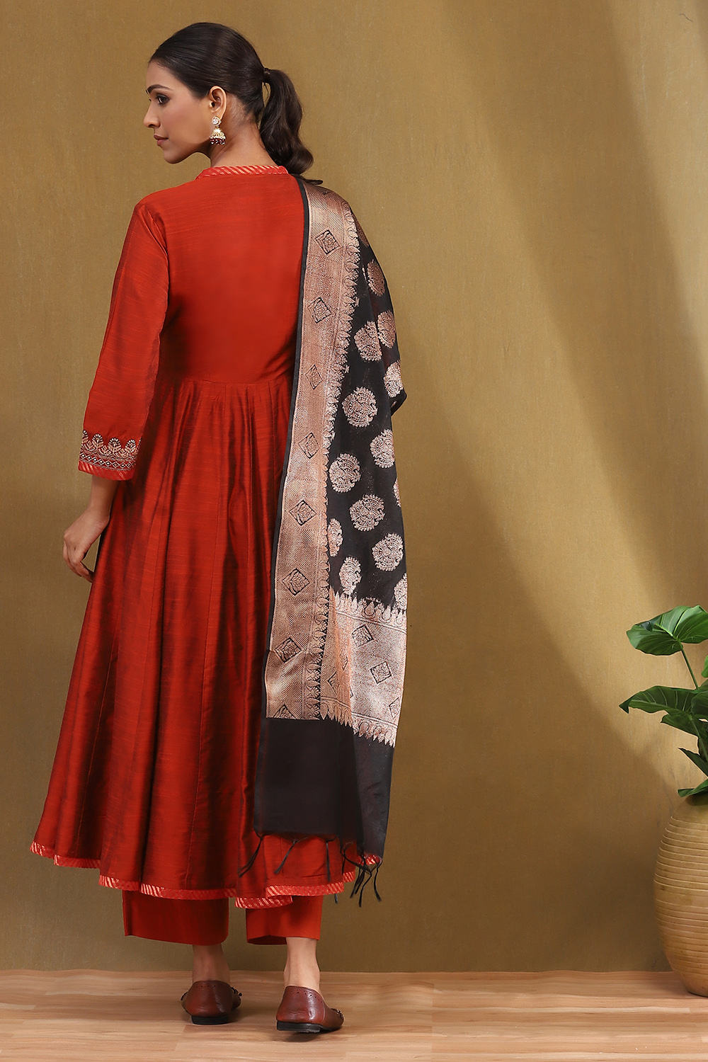 Rust Embroidered Angrakha Festive Anarkali Suit Set image number 8
