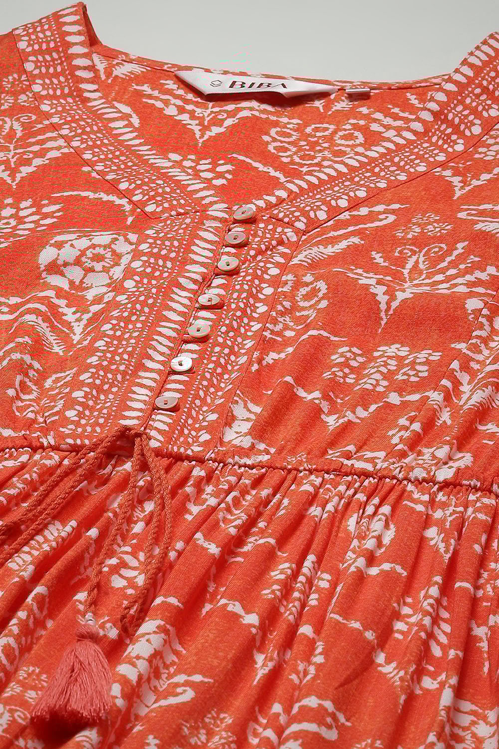 Orange Printed Tiered Dress image number 5