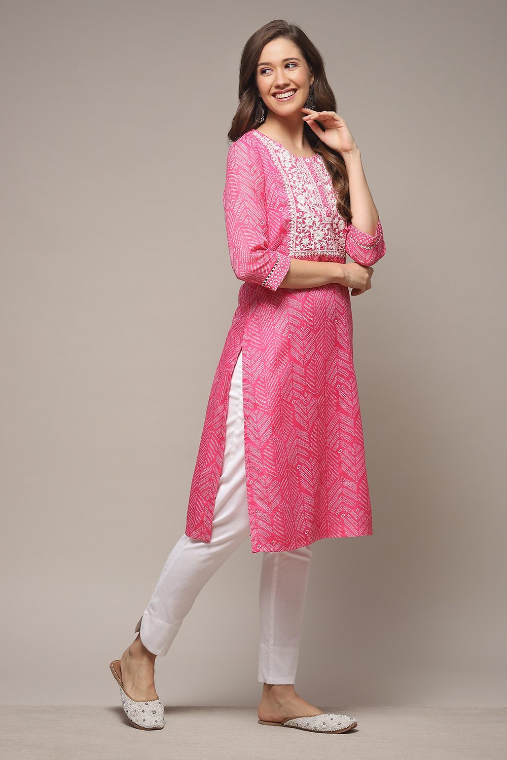 Blue Cotton Blend Straight Printed Kurta image number 4