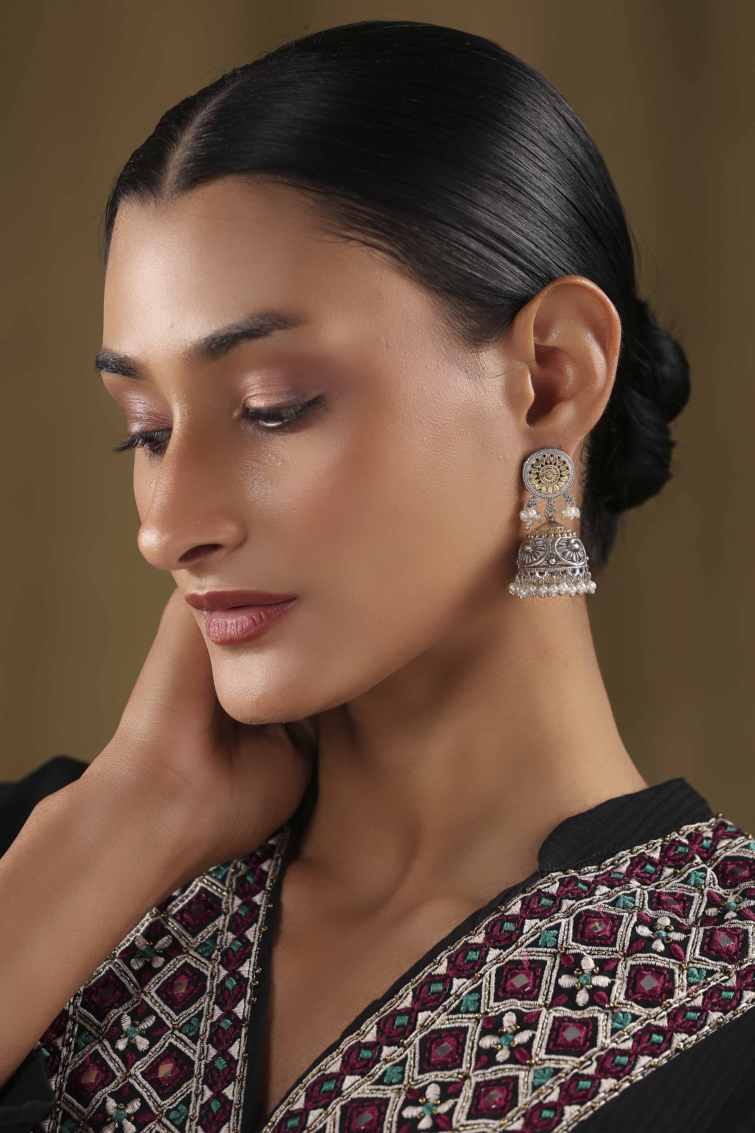 Oxidised Gold Brass Jhumka image number 3