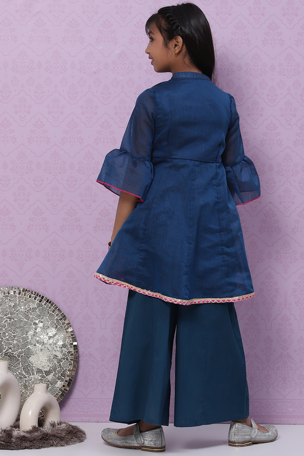 Blue Art Silk Flared Printed Top image number 4