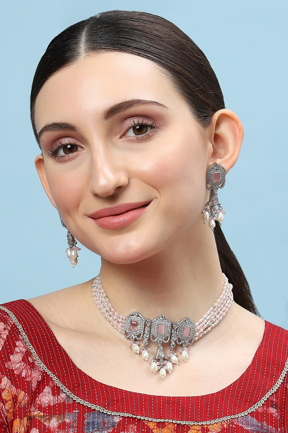 Light Pink Stone Necklace Set image number 3