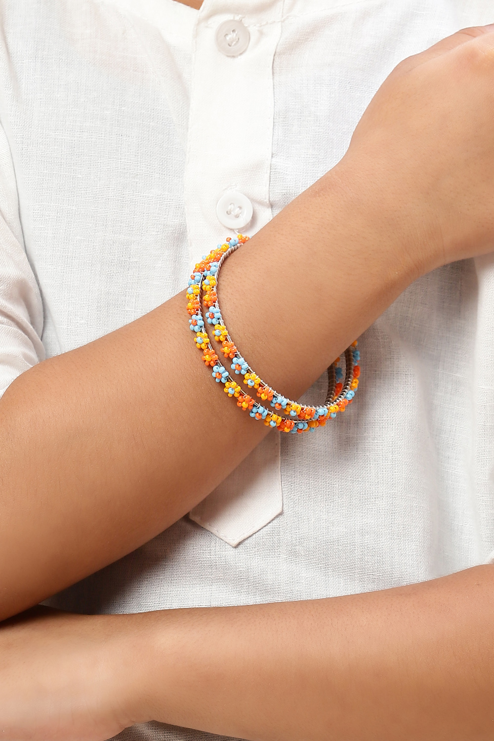 Blue & Orange Metal & Beads Kids Bangles image number 3