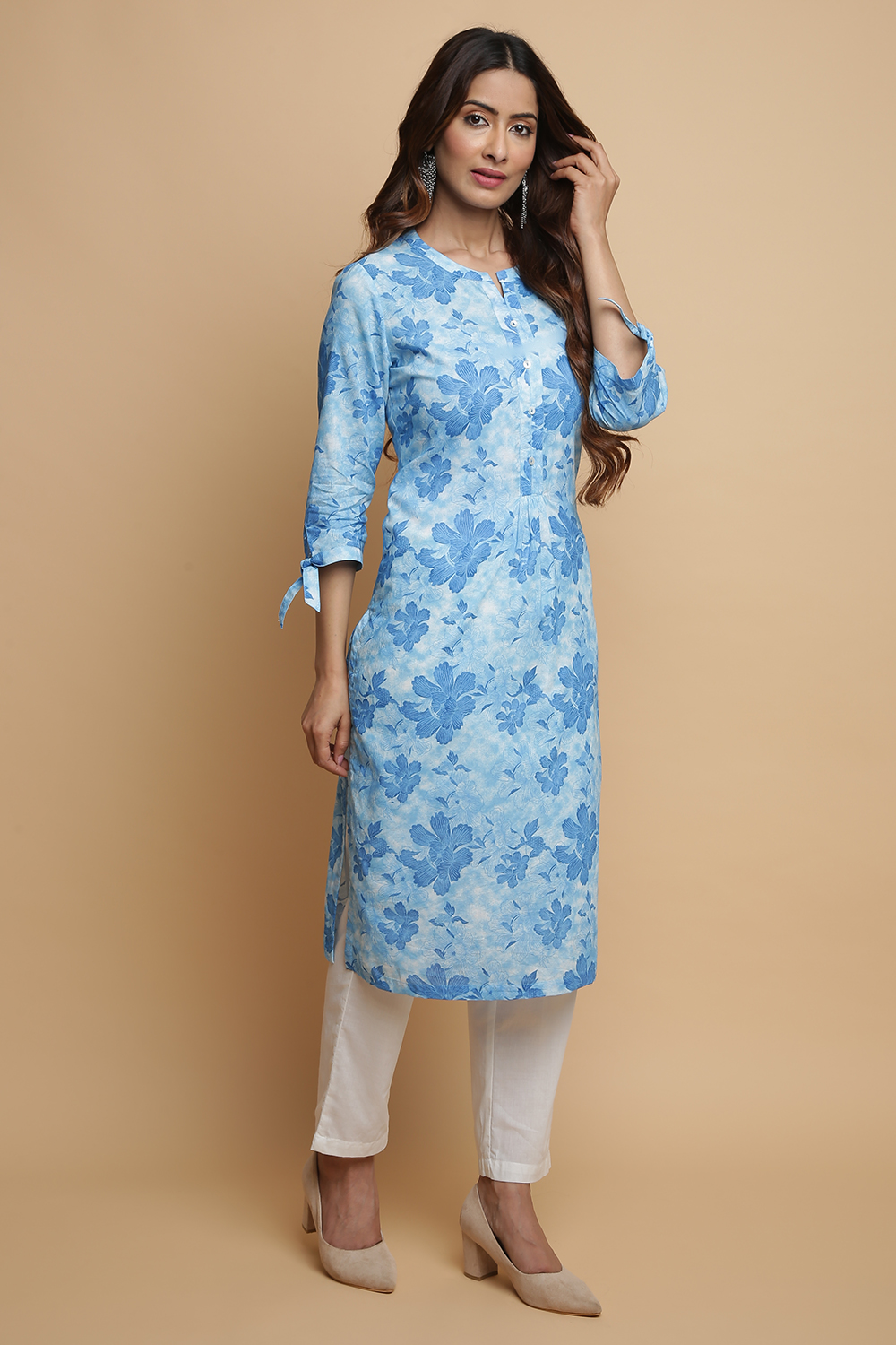 Blue Cotton Straight Kurta Pant Suit Set image number 5