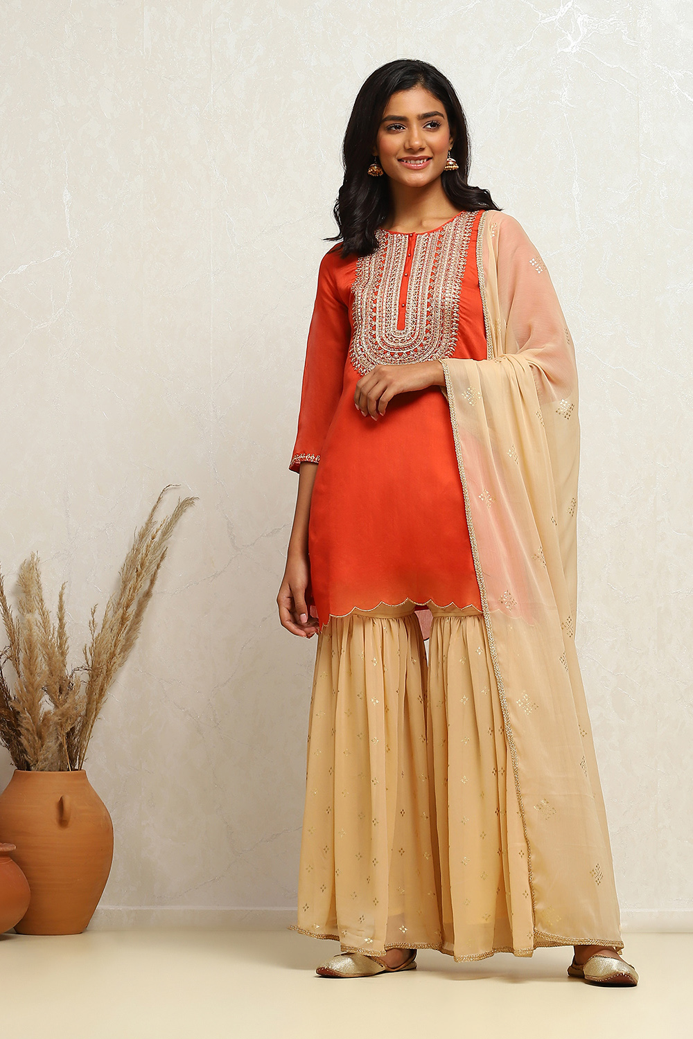 Black Embroidered Festive Straight Suit Set image number 6