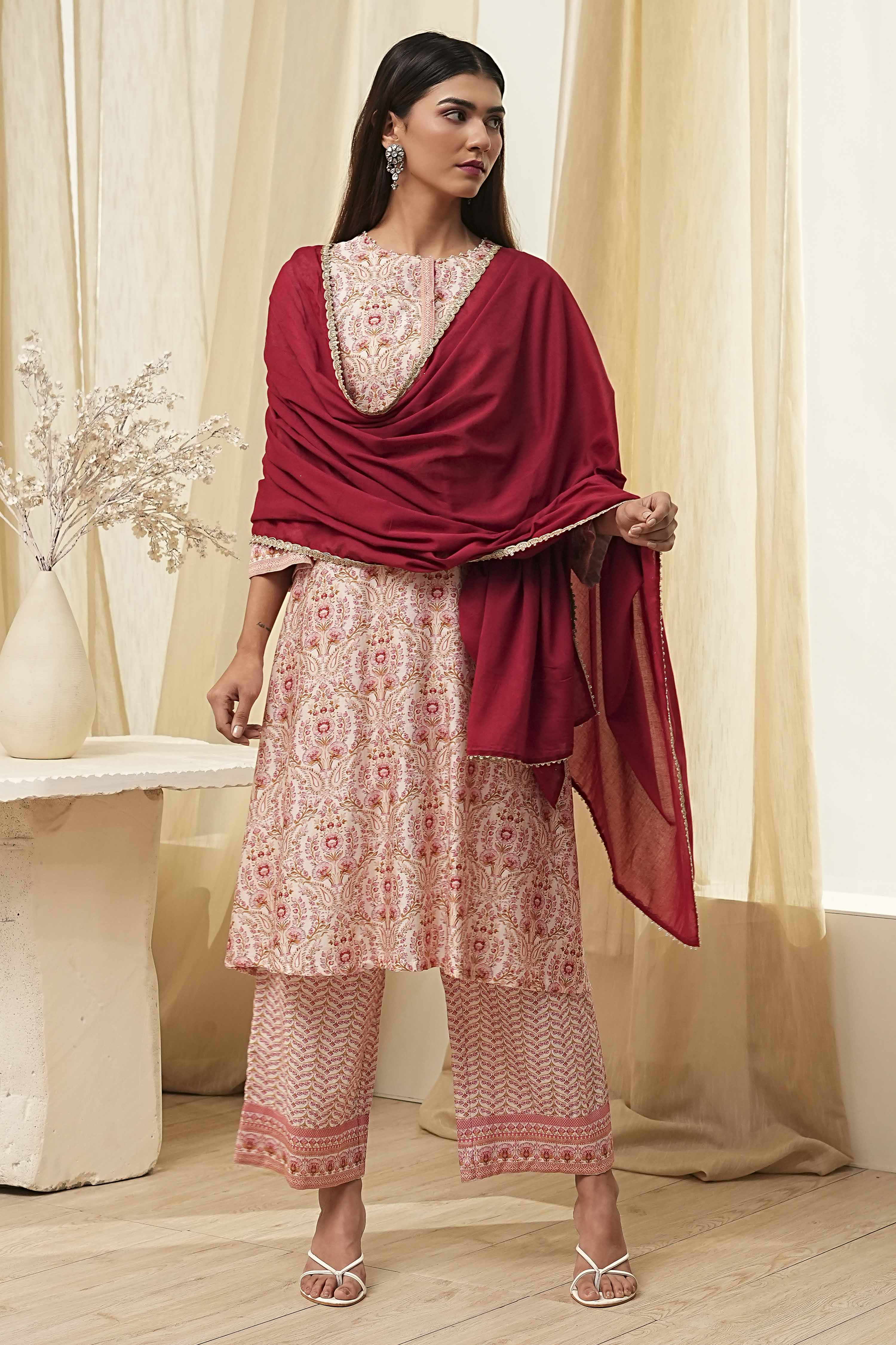 Red Cotton Solid Dupatta image number 0