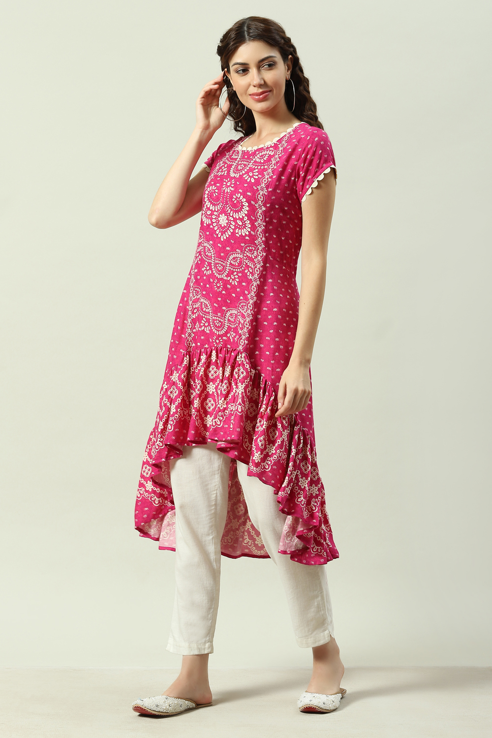 Purple Rayon Asymmetric Printed Kurta Dress image number 2