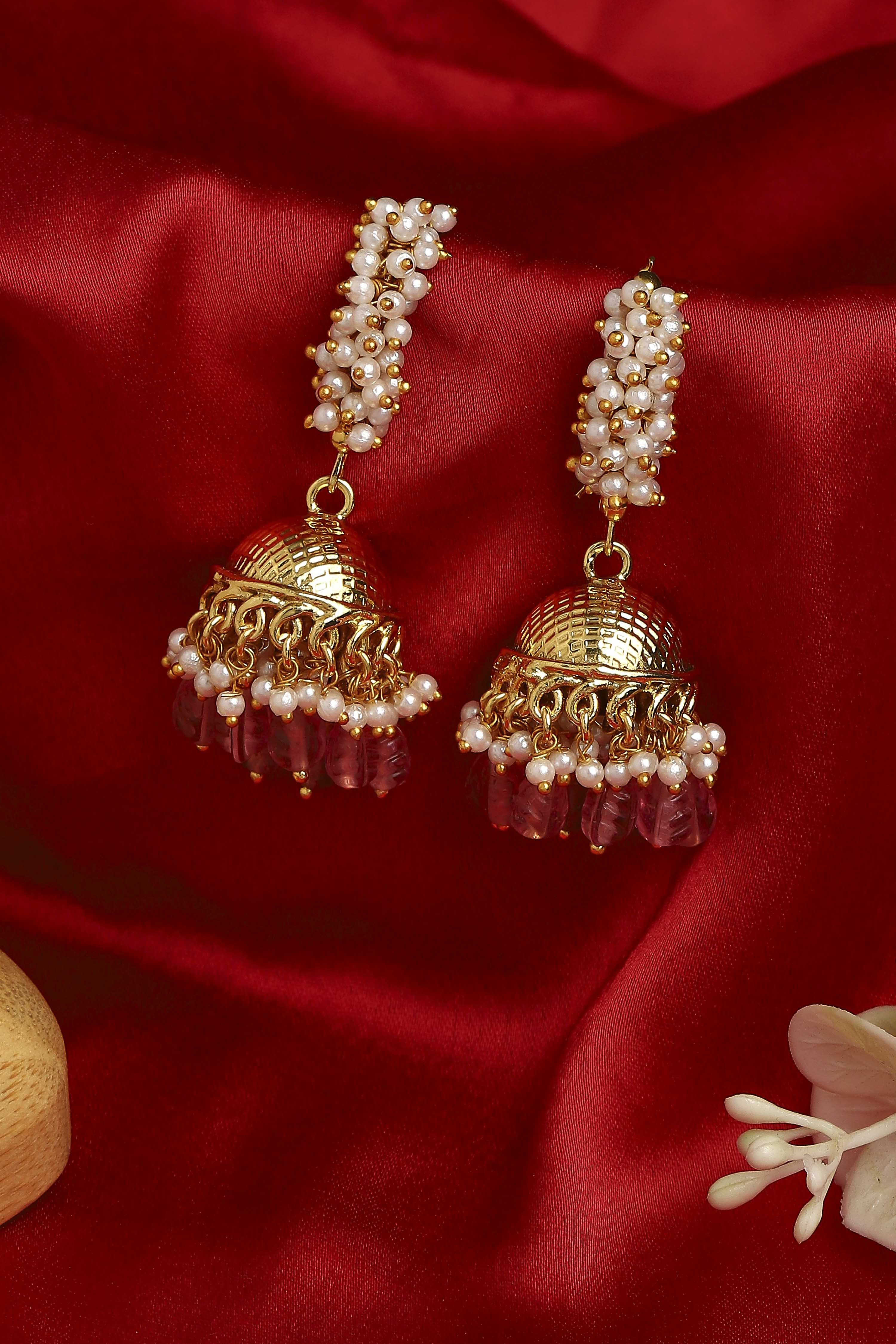 Dark Pink Stone Earrings image number 2