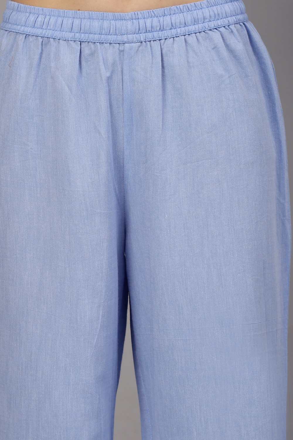 Sky Blue Cotton Schiffli Kurta & Palazzo Suit Set image number 2