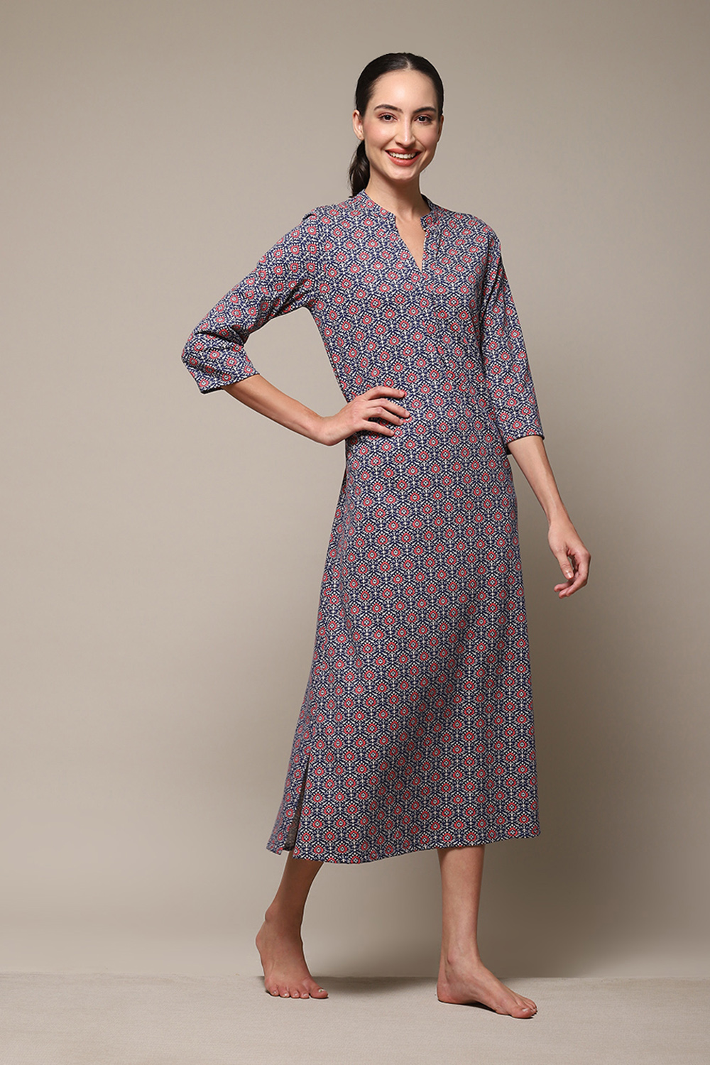 Navy Cotton Printed Sleepwear image number 3