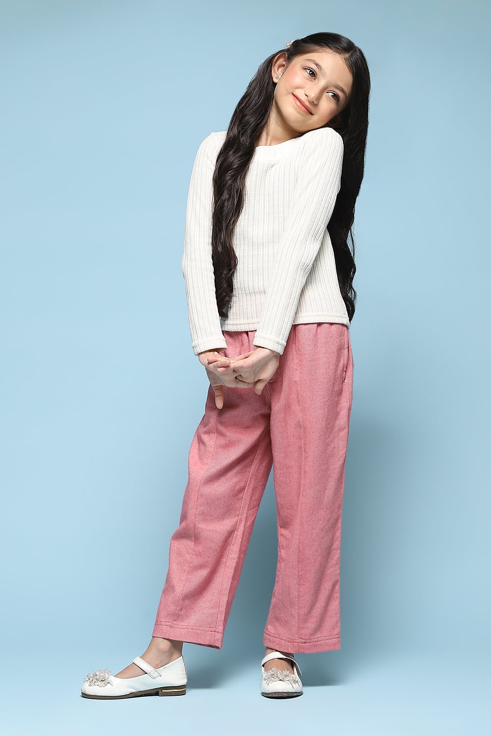 Off White Polyester Solid Sweater image number 0