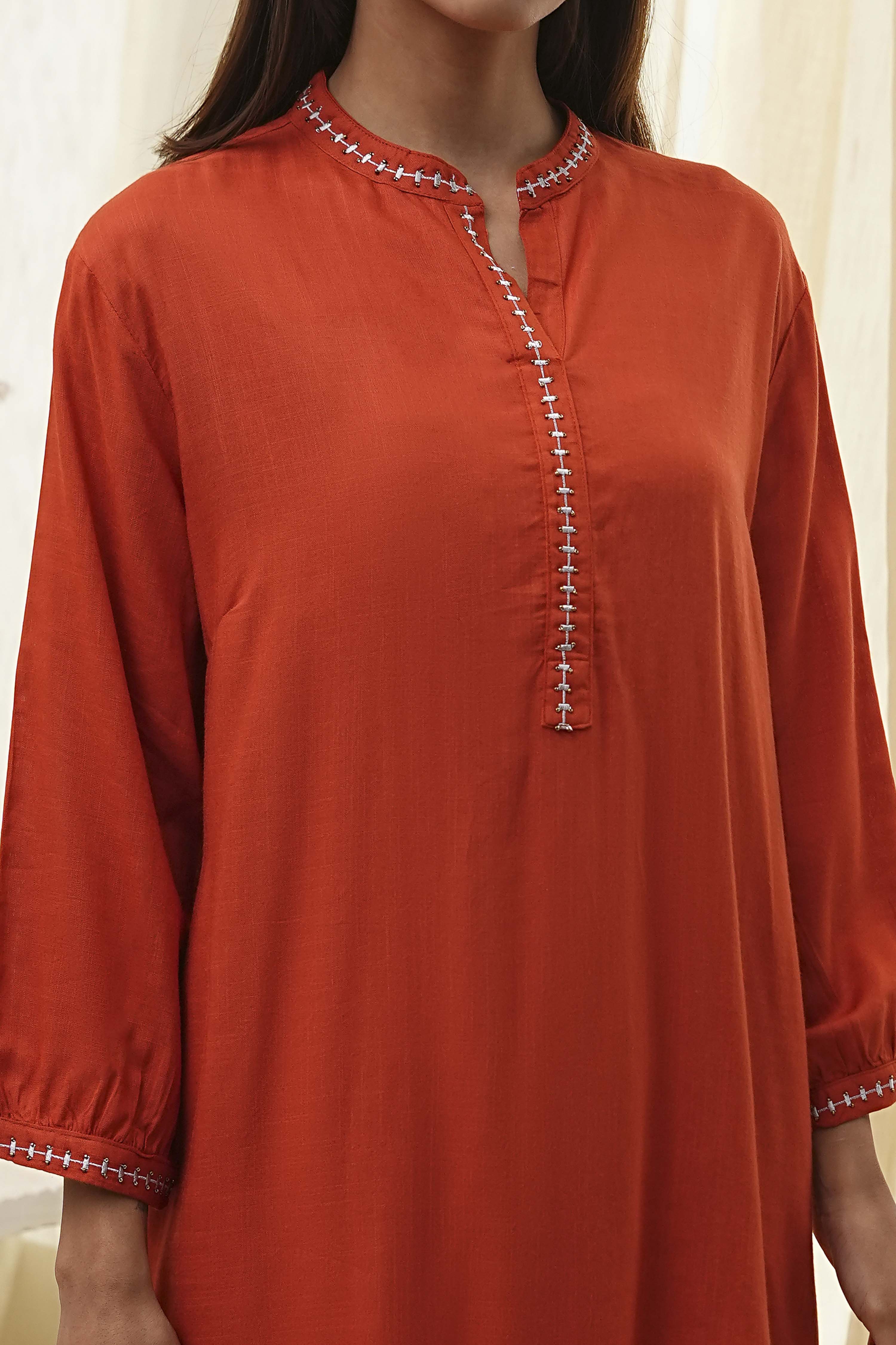 Burnt Orange Straight Solid Co-ord Set image number 1