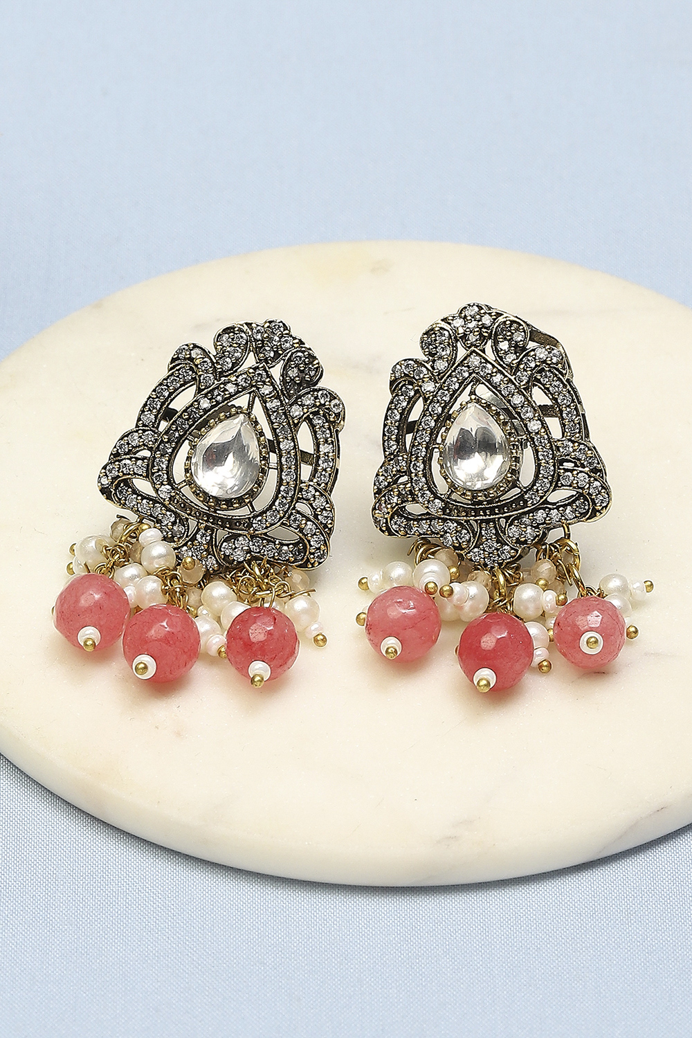 Peach Stone Embellished Earrings image number 0