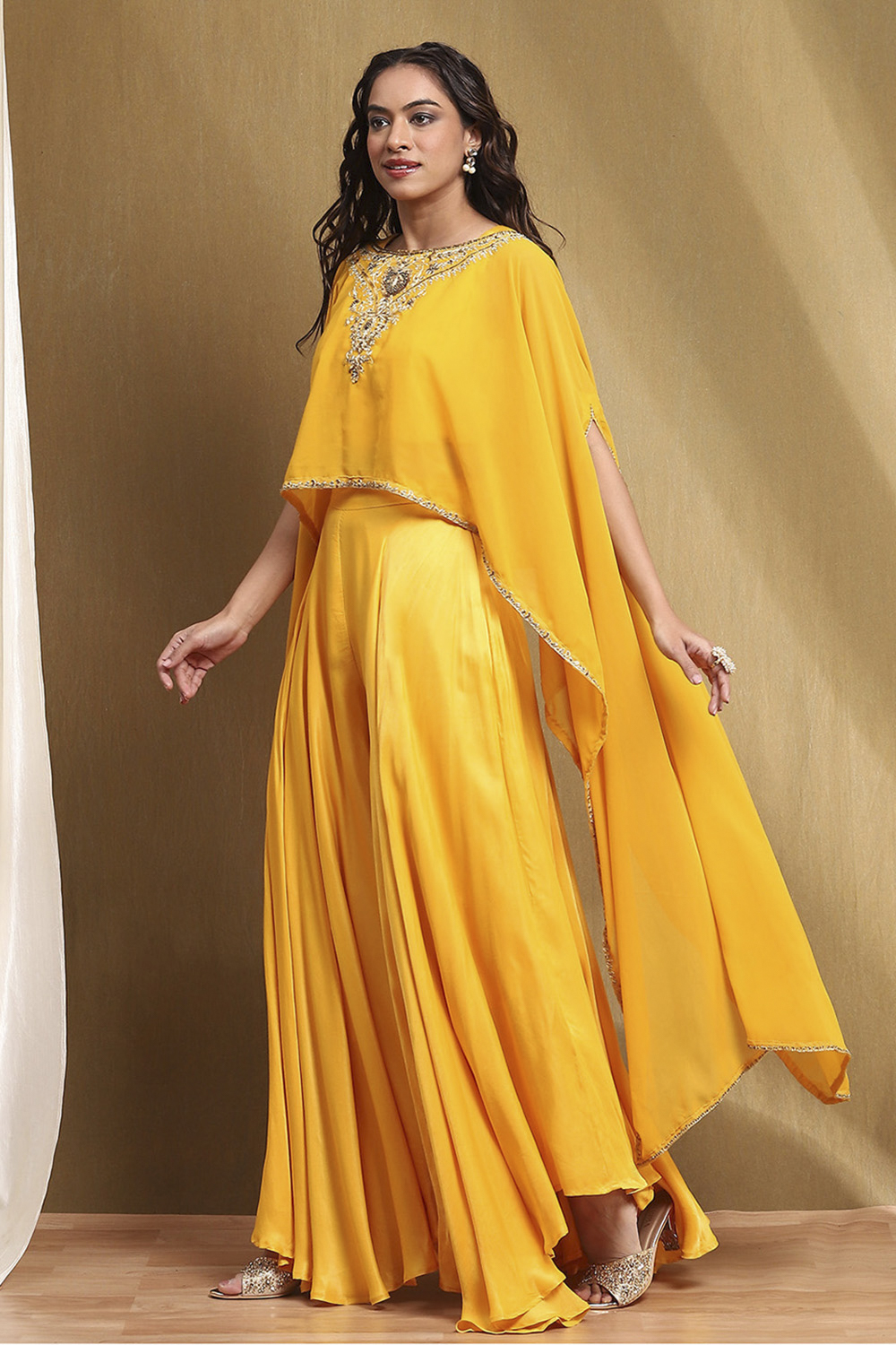 Yellow Embroidered Fusion Set image number 3