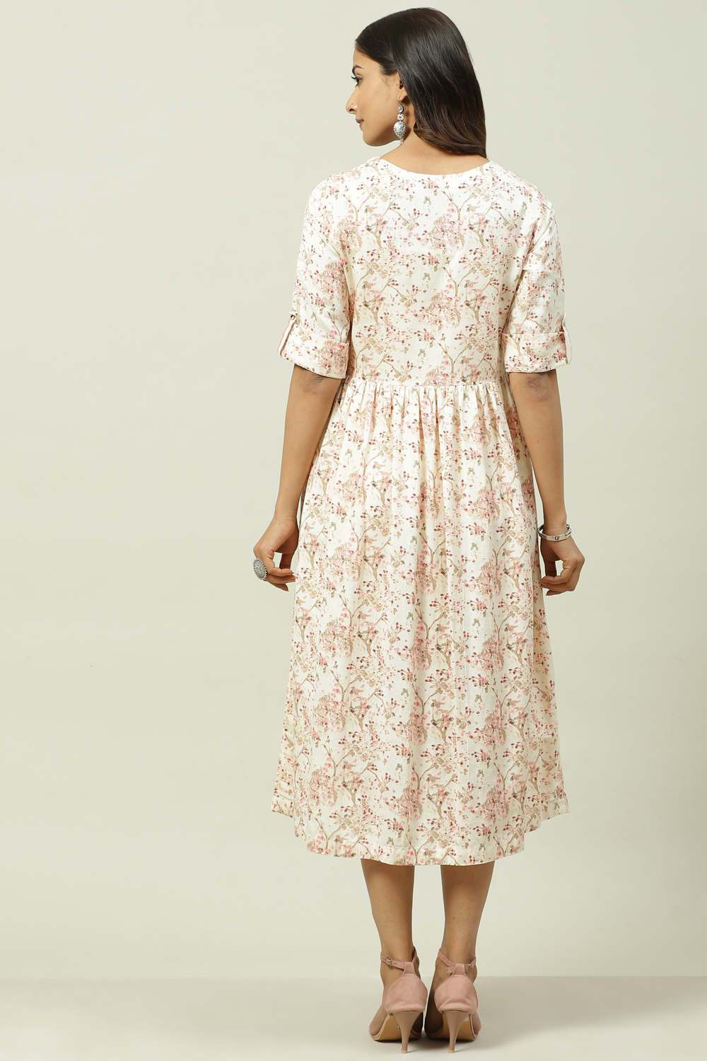 Natural LIVA Flared Printed Dress image number 4