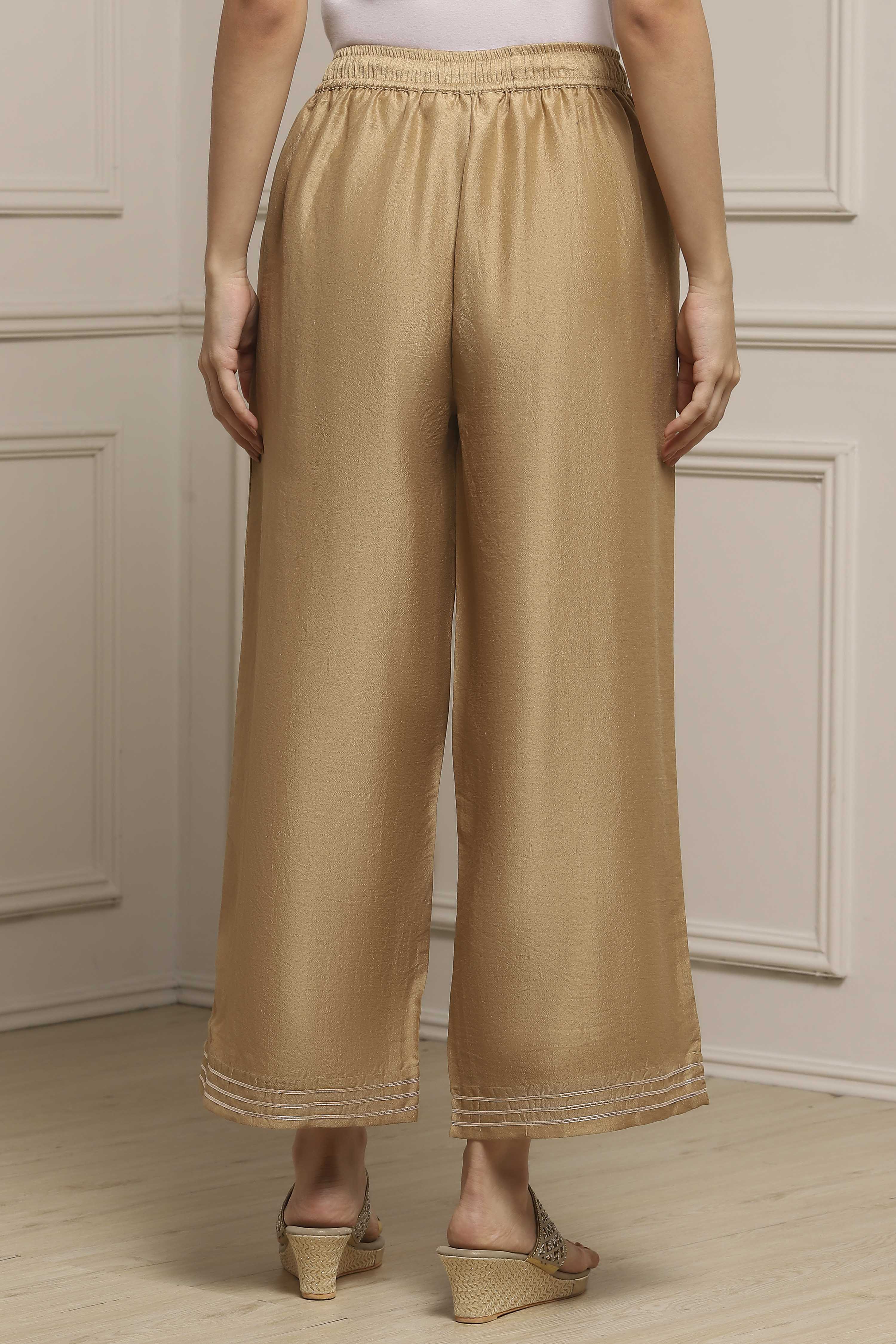 Gold Polyester Straight Dyed Palazzo Pants image number 5